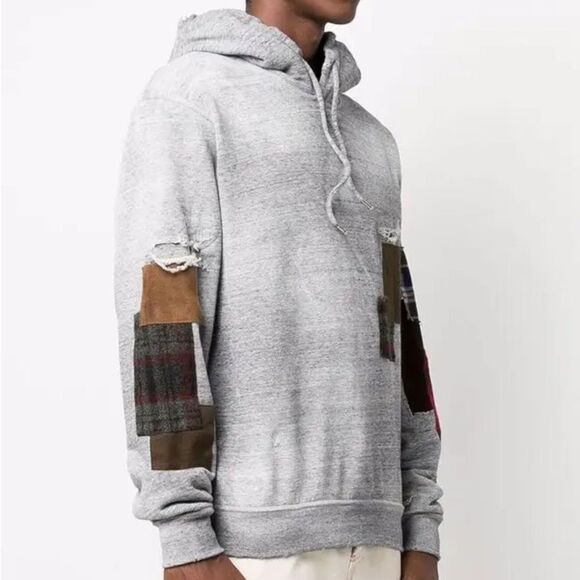 DSQUARED2 Other - DSQUARED2 Patchwork Distressed Gray Hoodie size Large